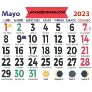 calendario y santoral mayo 2023