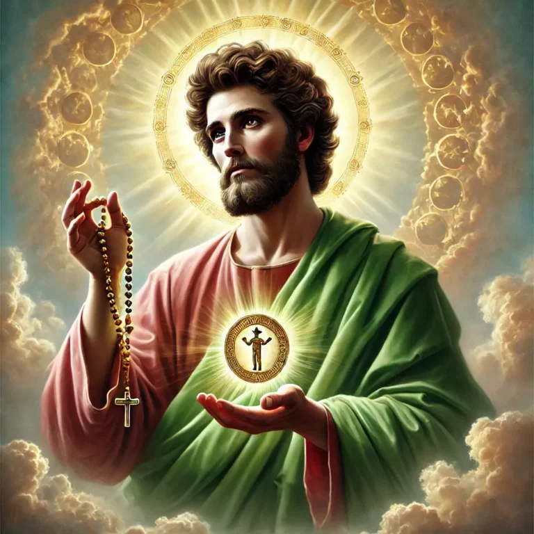 San Judas Tadeo sosteniendo un rosario representando la fe en casos dificiles