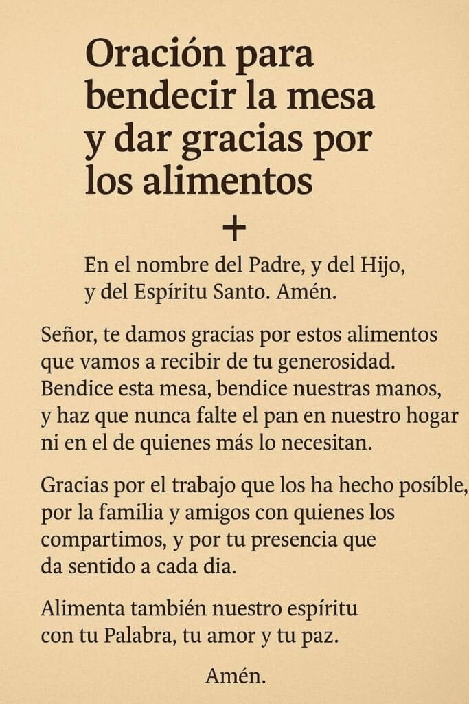 Oración para bendecir la mesa y agradecer los alimentos