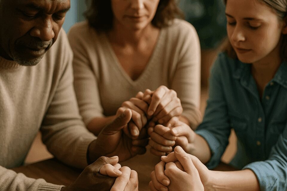 Comunidad unida en oración manos entrelazadas la oracion diaria